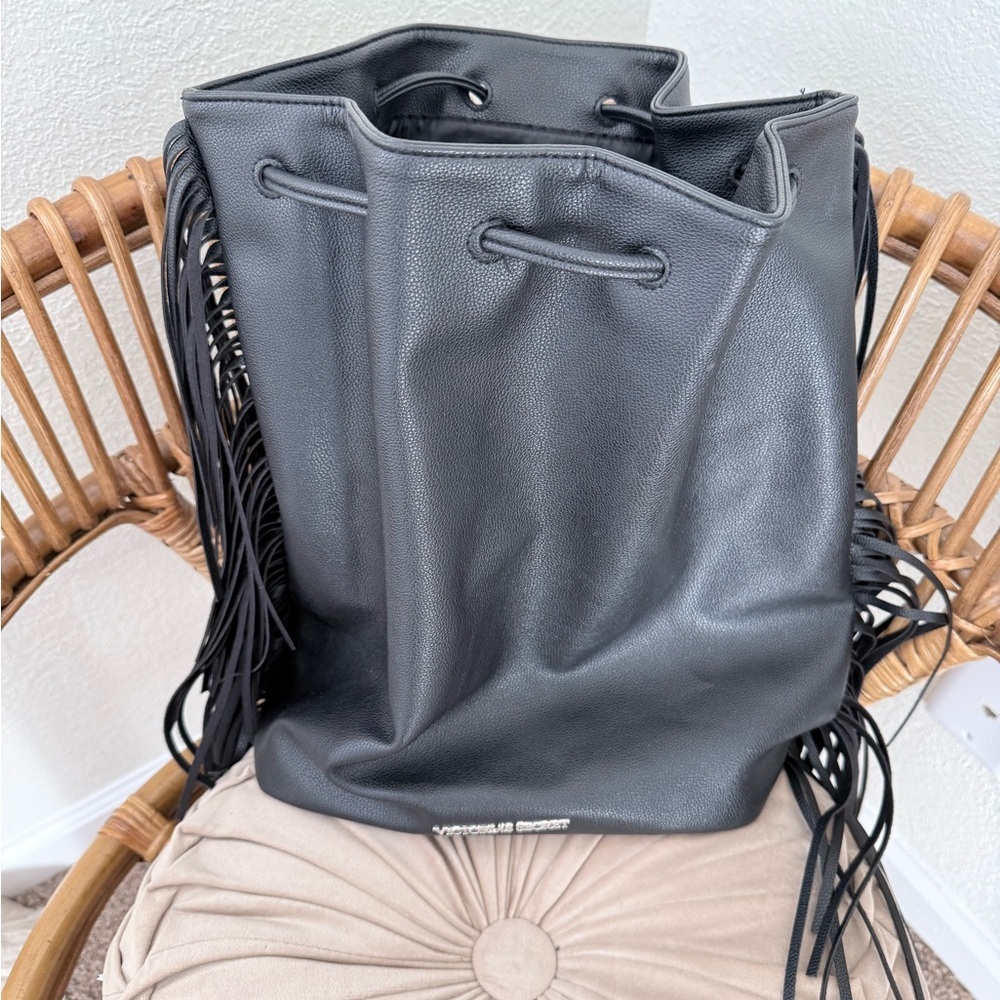 Victoria’s Secret Drawstring Black Fringe Backpack - Picture 7 of 7